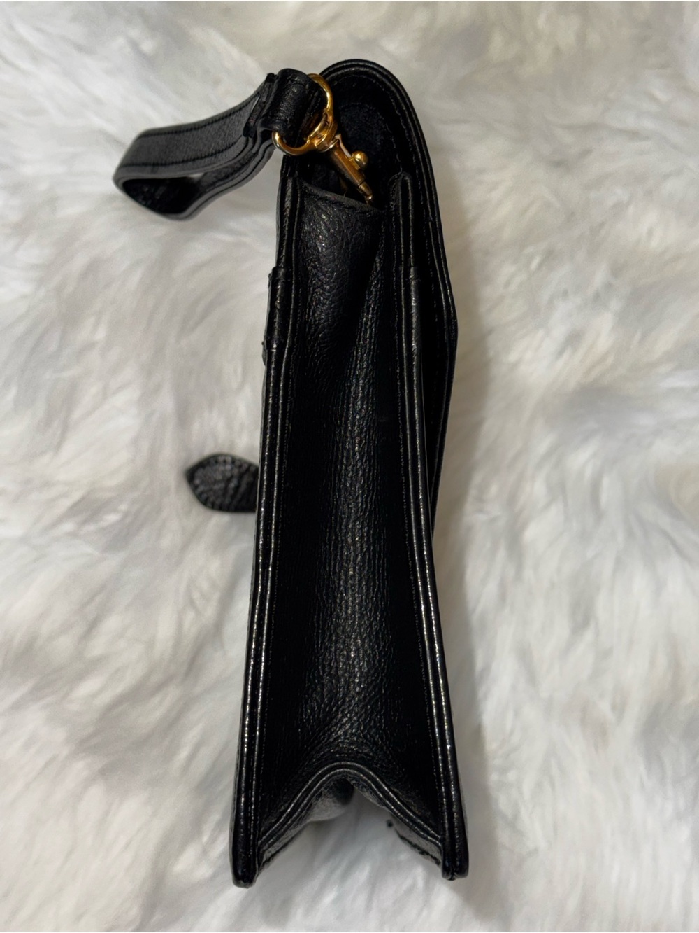 YSL Authentic vtg Black Leather Envelope Clutch Bag Removable Wrist strap - Picture 7 of 14